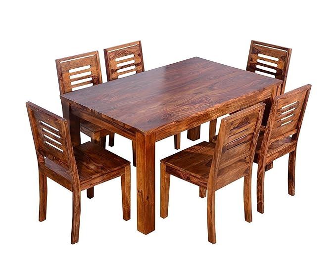 Woodtrend Sheesham Wood Dining Table Set 6 Seater Teak Finish