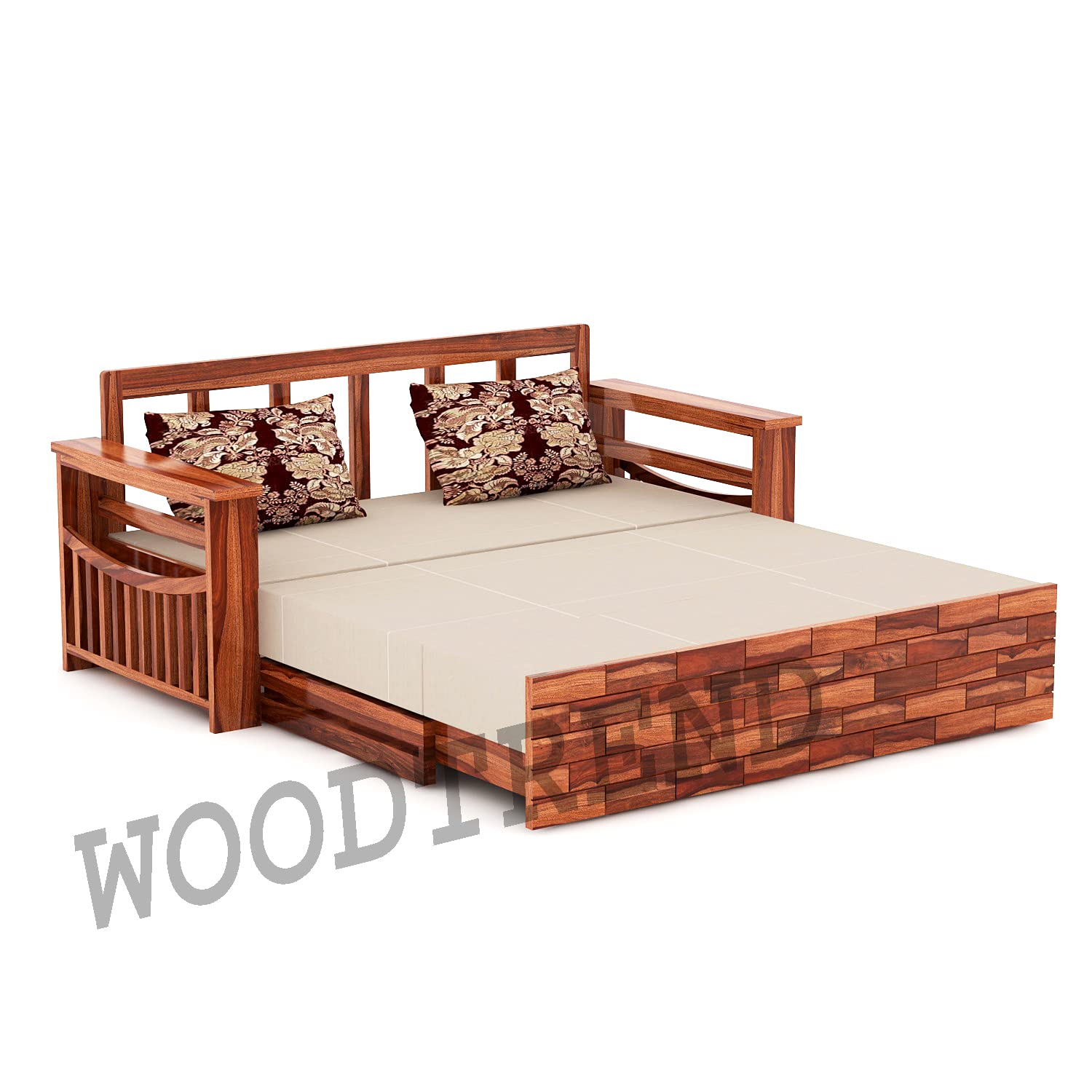 Sheesham Wood 3 Seater Sofa Cum Bed with Mattress-3 Years Warranty