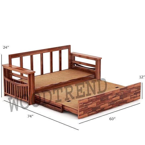 Sheesham Wood 3 Seater Sofa Cum Bed with Mattress-3 Years Warranty