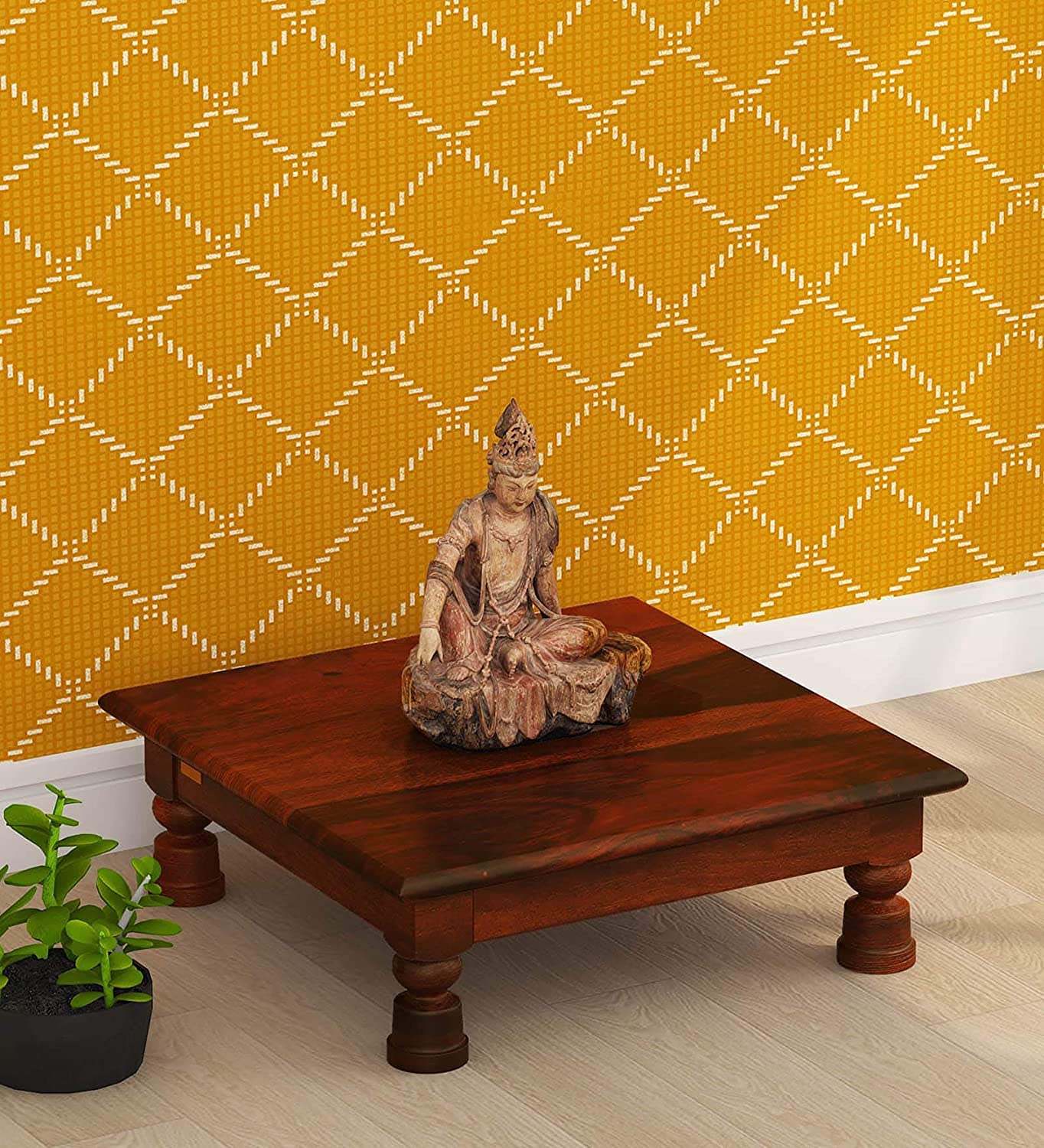 Sheesham Teak Wood Pooja Chowki Maple Finish