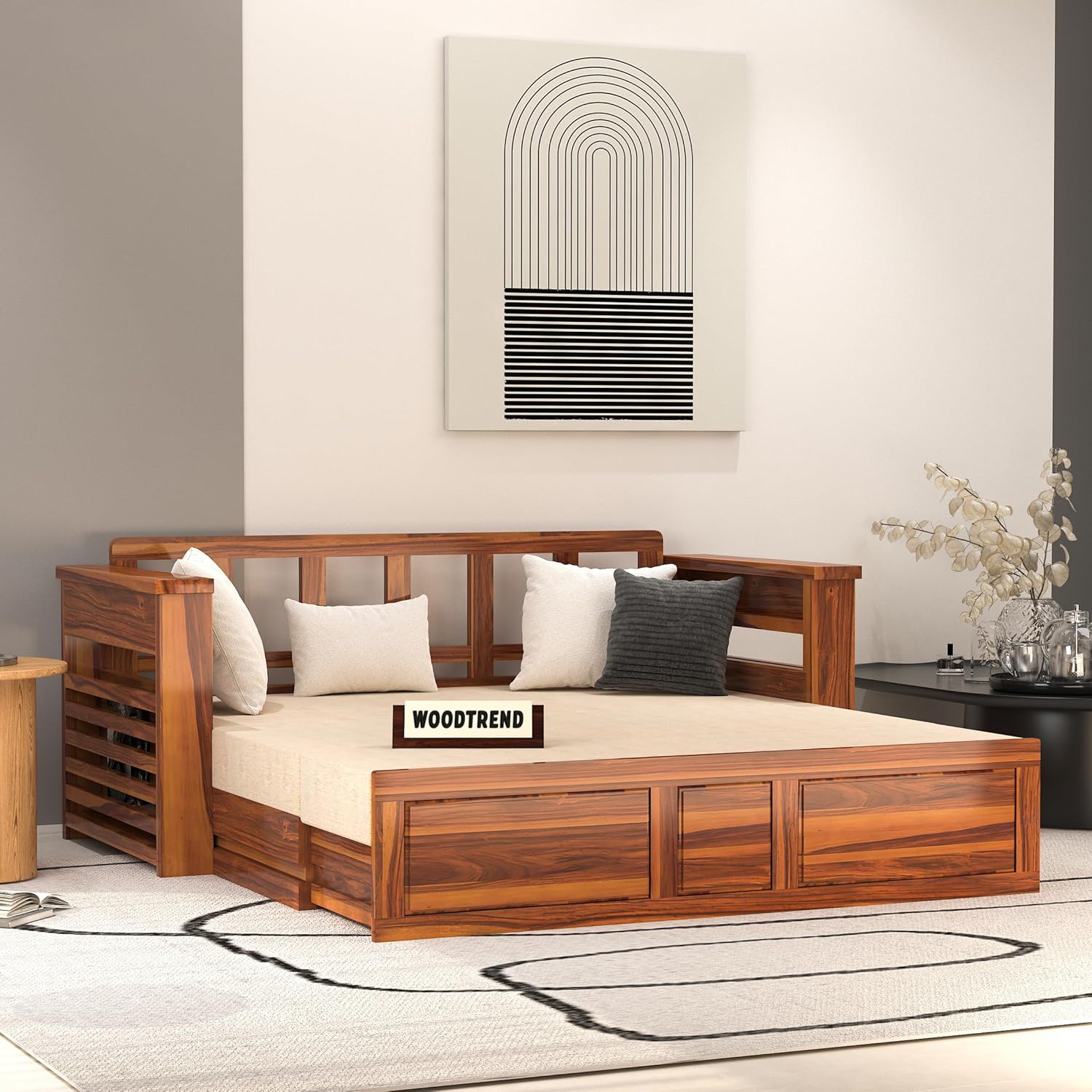 Solid Wood 3 Seater Sofa Cum Bed for Living Room | 3 Years Warranty