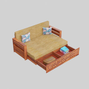 3 Seater Sofa cum Bed with storage for Bedroom | Honey Finish