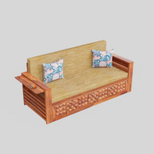 3 Seater Sofa cum Bed with storage for Bedroom | Honey Finish