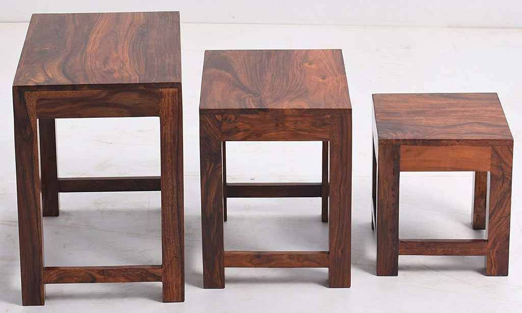 Woodtrend Sheesham Wood Nesting Table Set of 3 Stools
