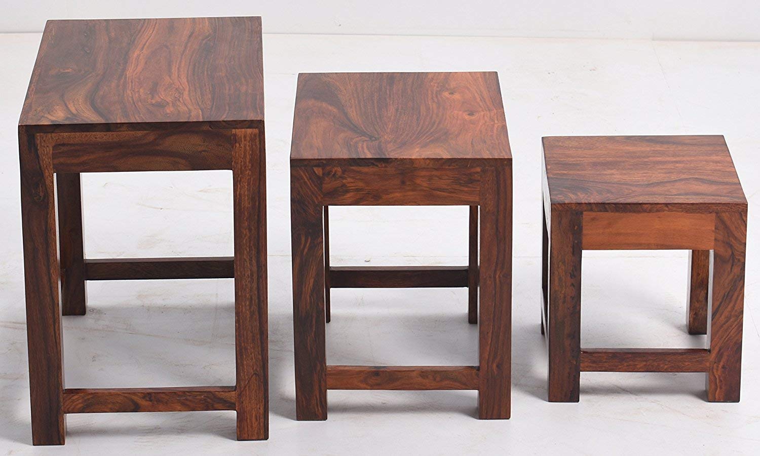 Woodtrend Sheesham Wood Nesting Table Set of 3 Stools