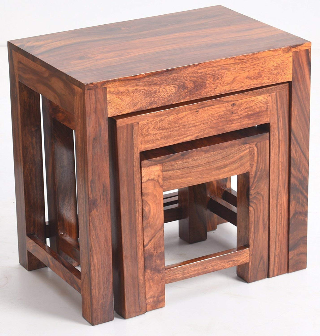 Woodtrend Sheesham Wood Nesting Table Set of 3 Stools