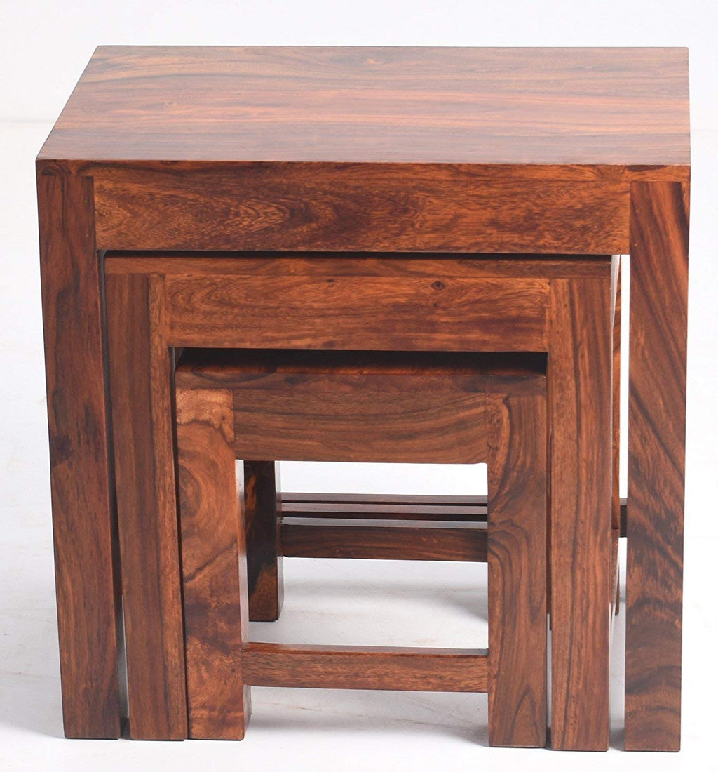 Woodtrend Sheesham Wood Nesting Table Set of 3 Stools