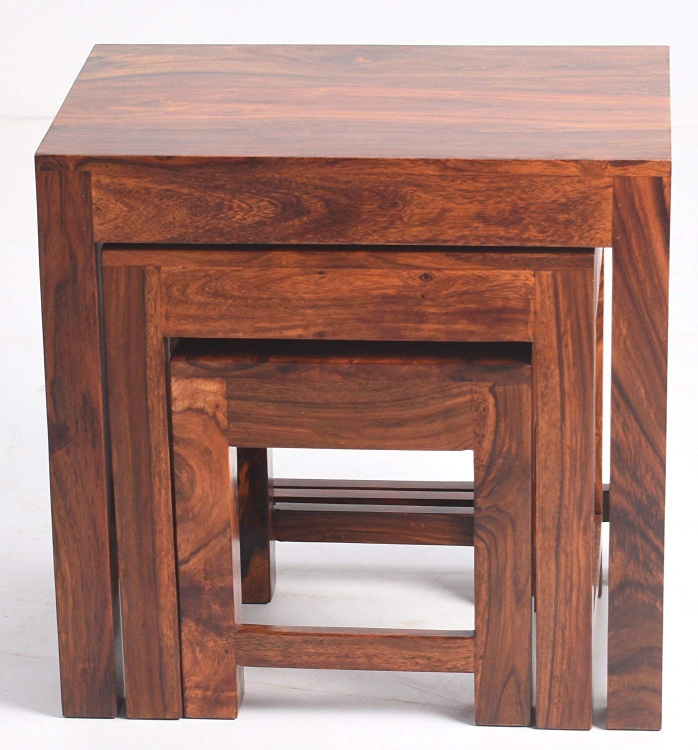 Woodtrend Sheesham Wood Nesting Table Set of 3 Stools