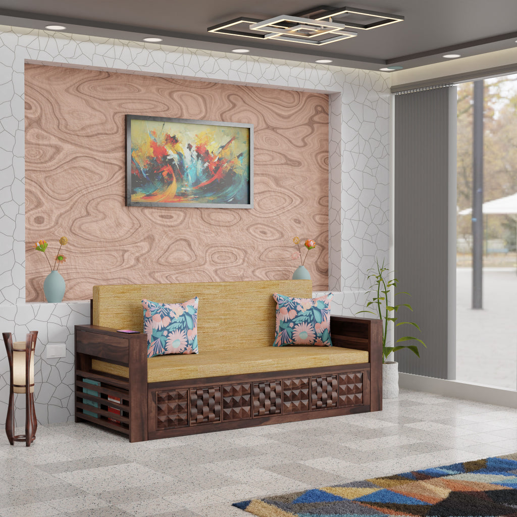 woodtrend 3 Seater Sofa for Home Walnut Finish