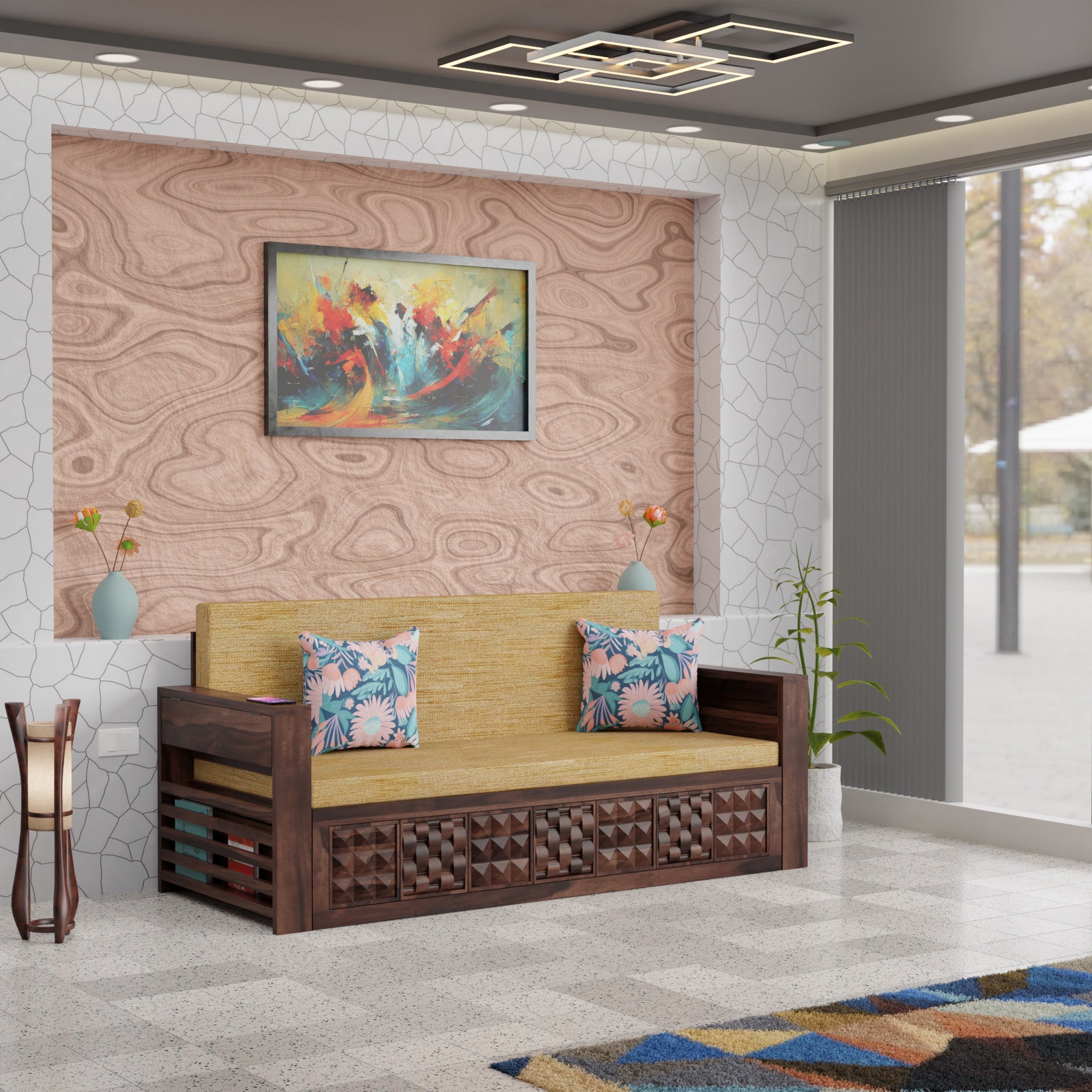 woodtrend 3 Seater Sofa for Home Walnut Finish