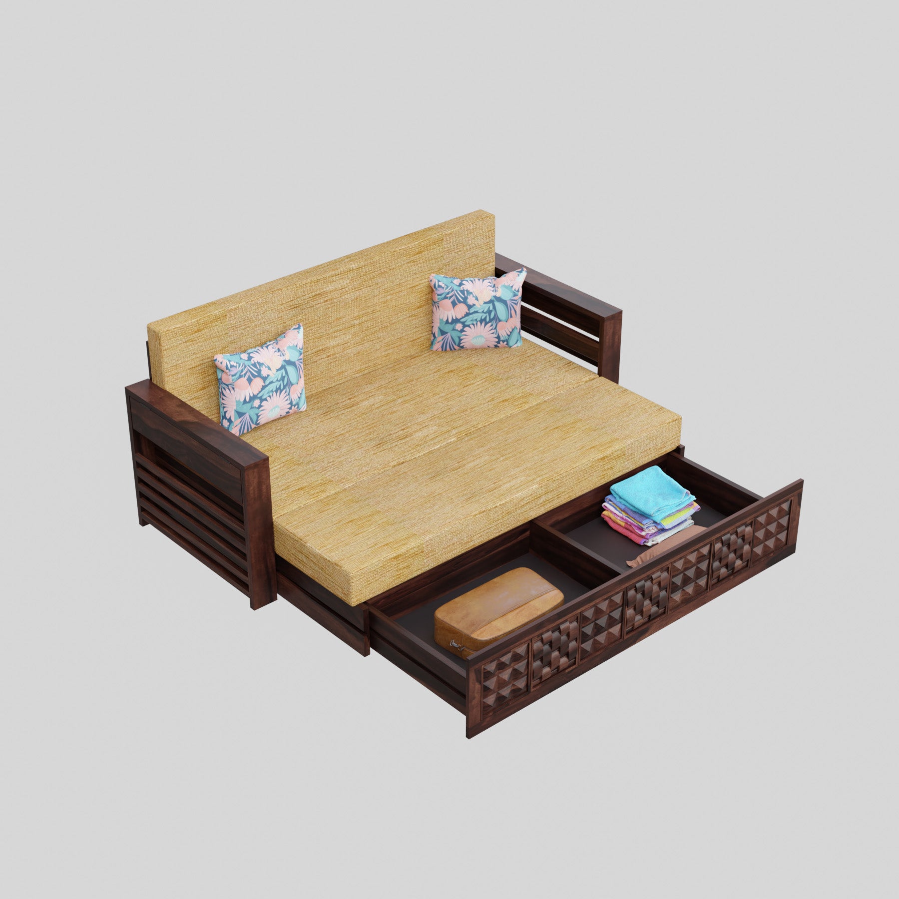 woodtrend 3 Seater Sofa for Home Walnut Finish