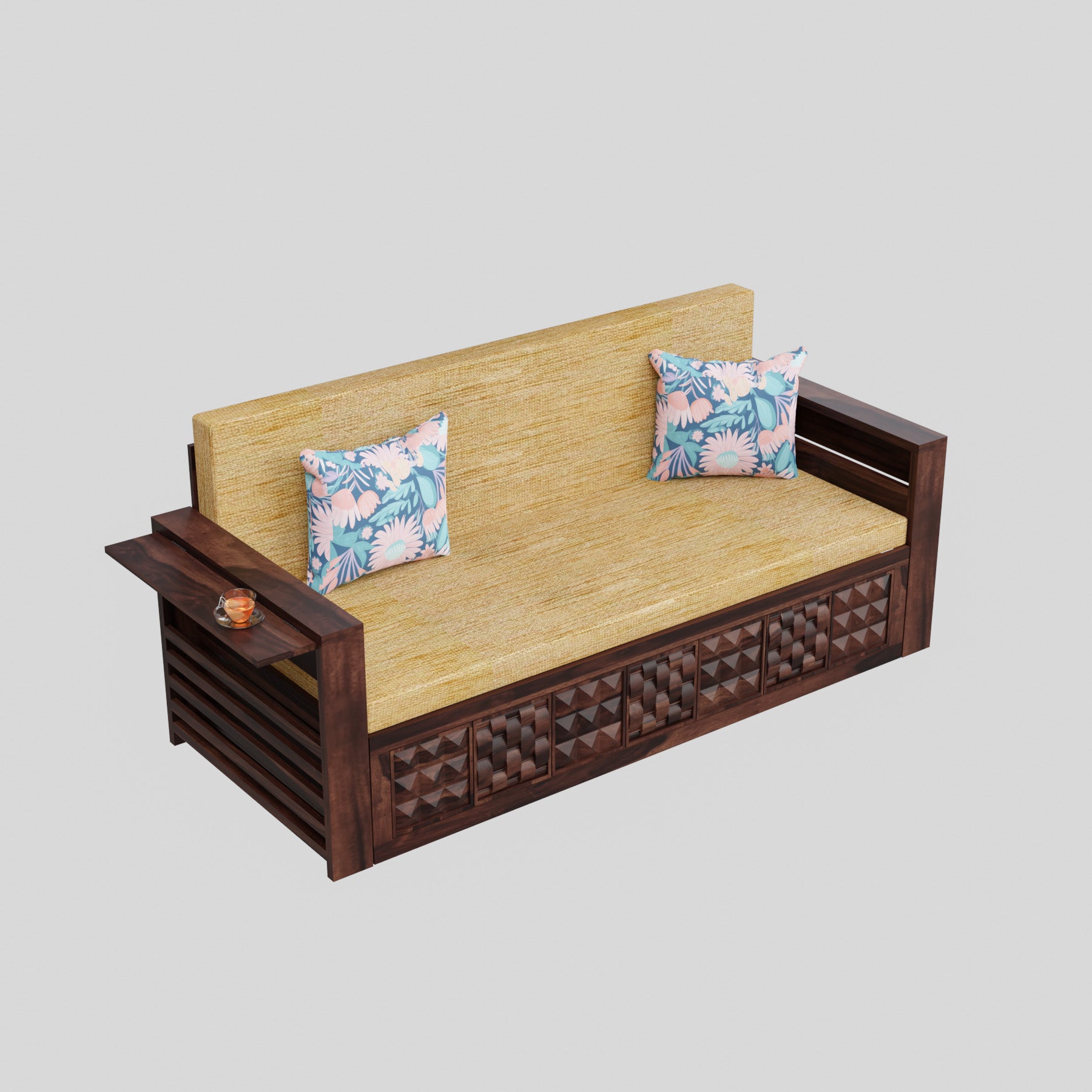 woodtrend 3 Seater Sofa for Home Walnut Finish