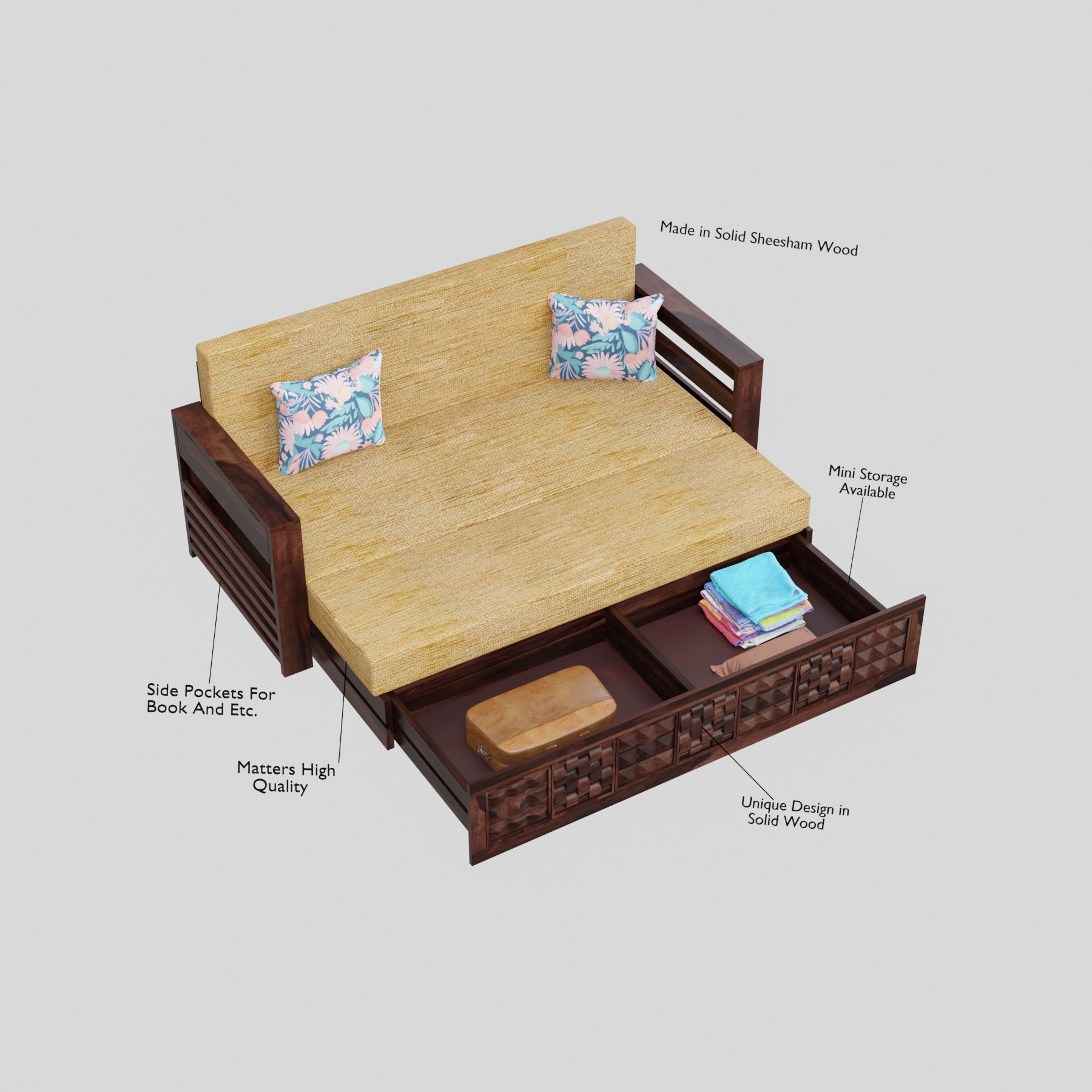 woodtrend 3 Seater Sofa for Home Walnut Finish