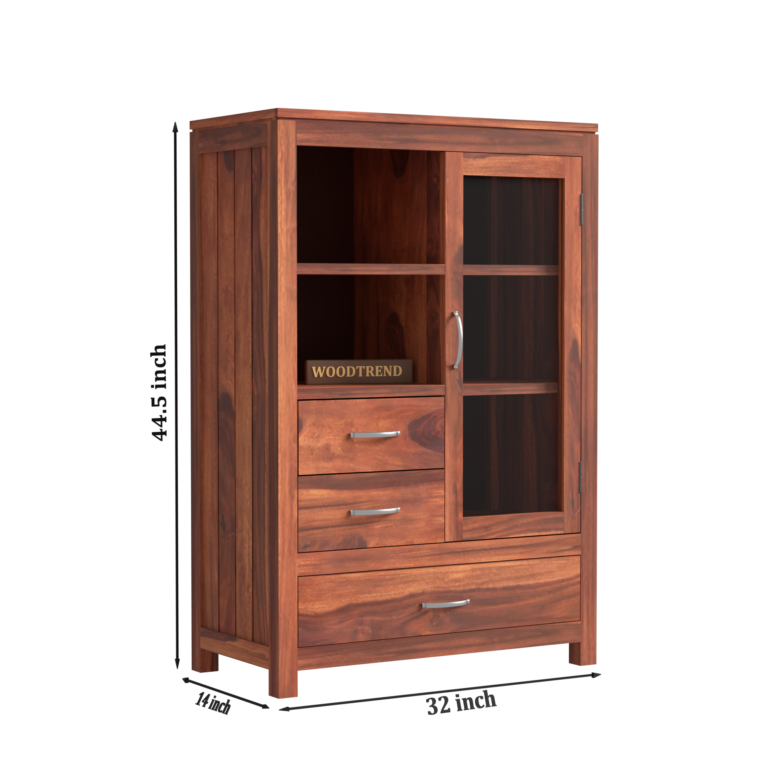 Book Cabinet With Glass Door | Natural finish