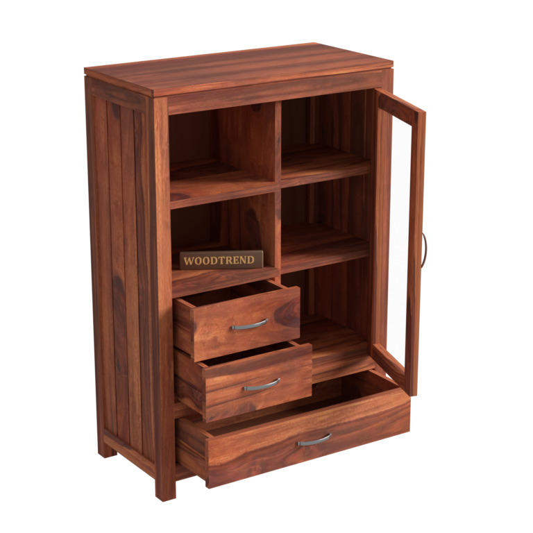 Book Cabinet With Glass Door | Natural finish