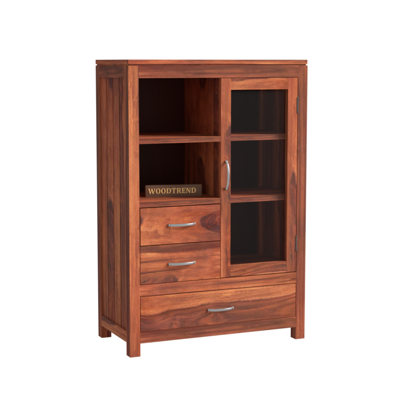 Book Cabinet With Glass Door | Natural finish