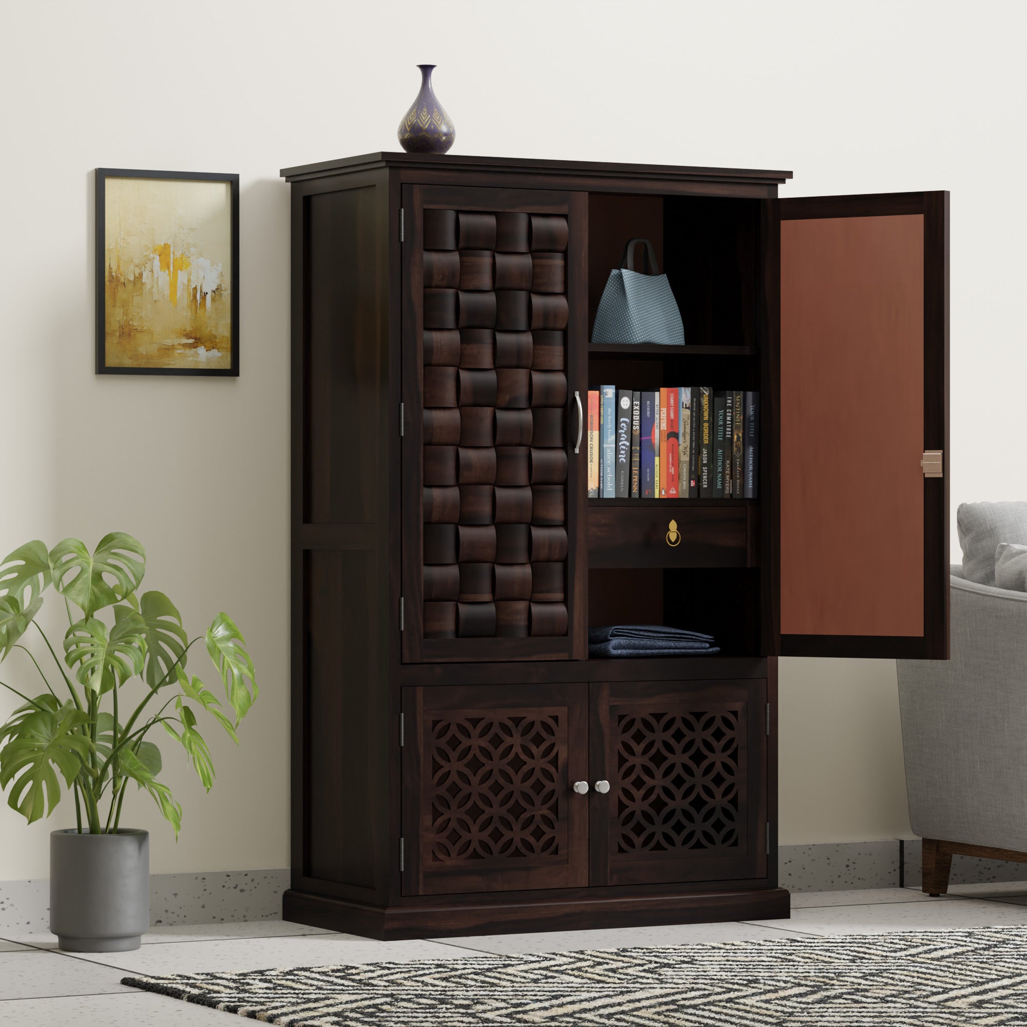 Woodtrend 4 Door Wardrobes Almirah Bedroom Walnut Finish
