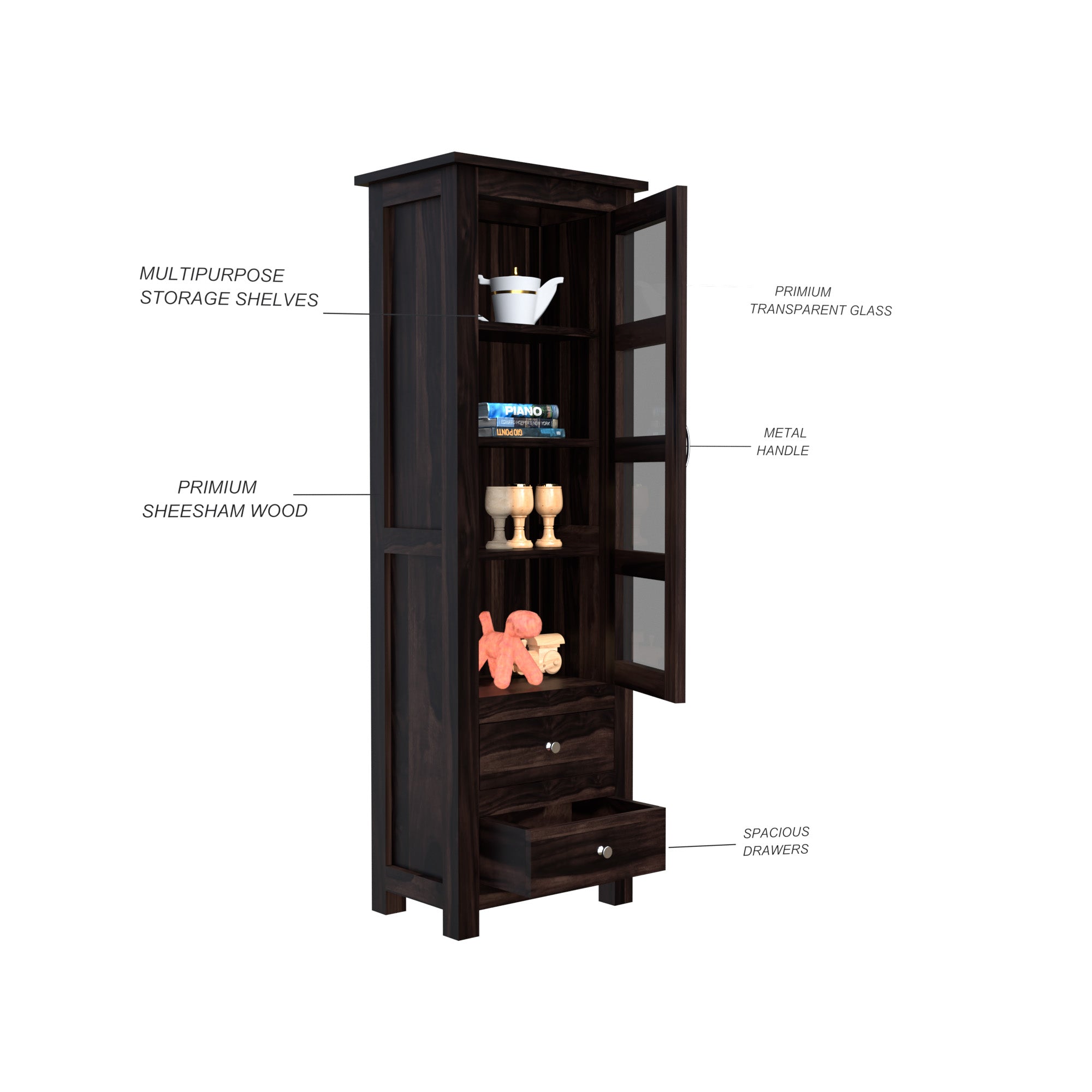 Cabinet with bookshelf | Glass Door