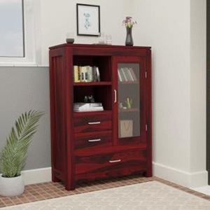 Bookshelf Cabinet with Glass Door in mahogany Finish
