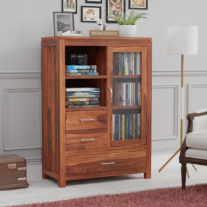 book cabinet with glass door | Natural finish