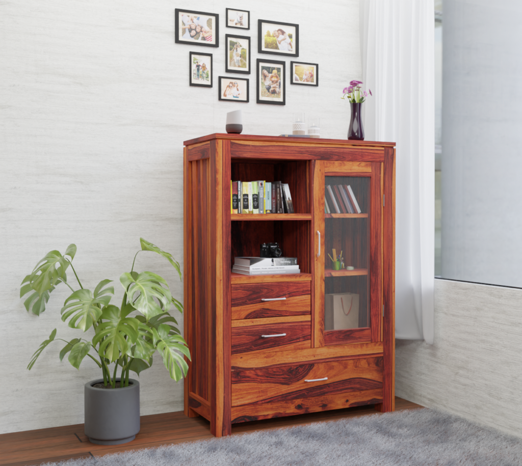 A Timeless Addition to Your Home: The WOODTREND Bookshelf Cabinet with Glass Door in Mahogany Finish